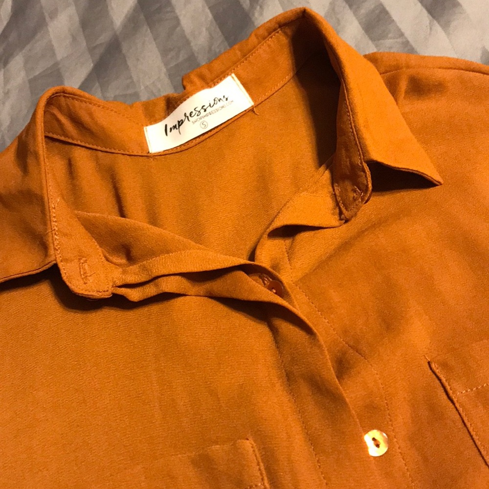 Impressions burnt orange button up